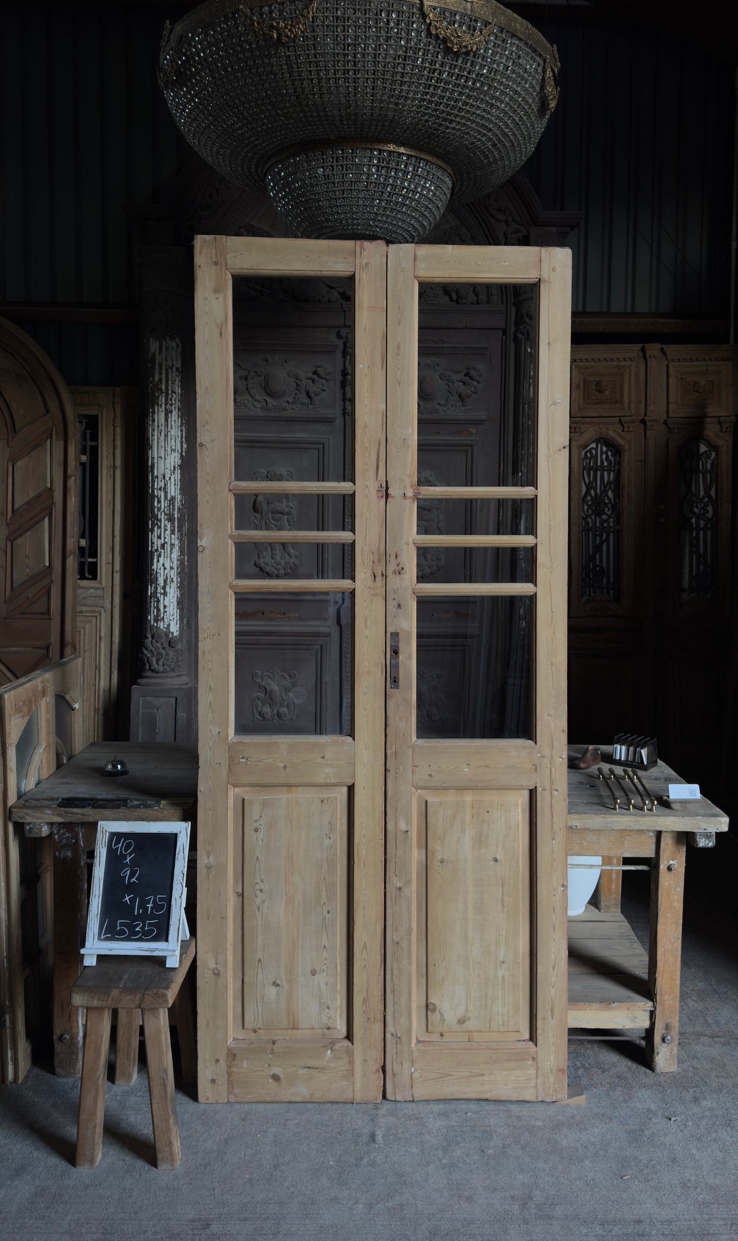 Antique Glass 6 Lite French Doors - 40x92 - L535