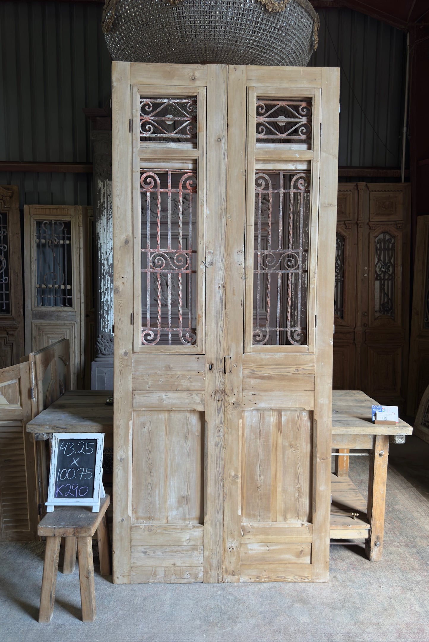 19th Century Antique Iron French Doors - 43.25x100.75 K290