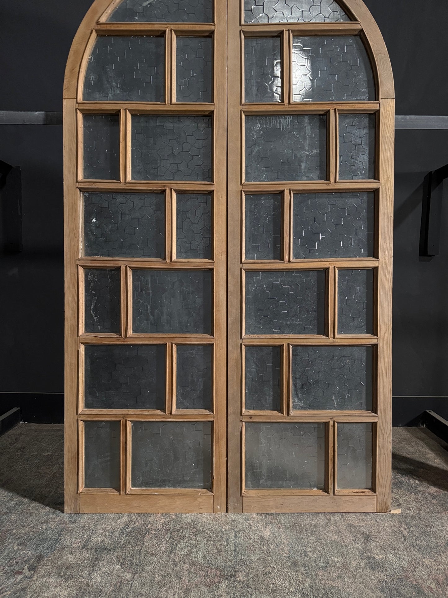Antique Obscured Glass Arched French Doors - 48.5x85.5 - N145
