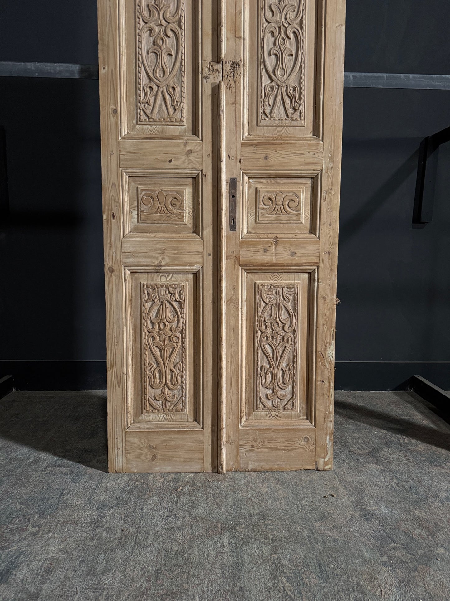 Antique Carved 3 Panel Double Doors - 34.75x92 - N121