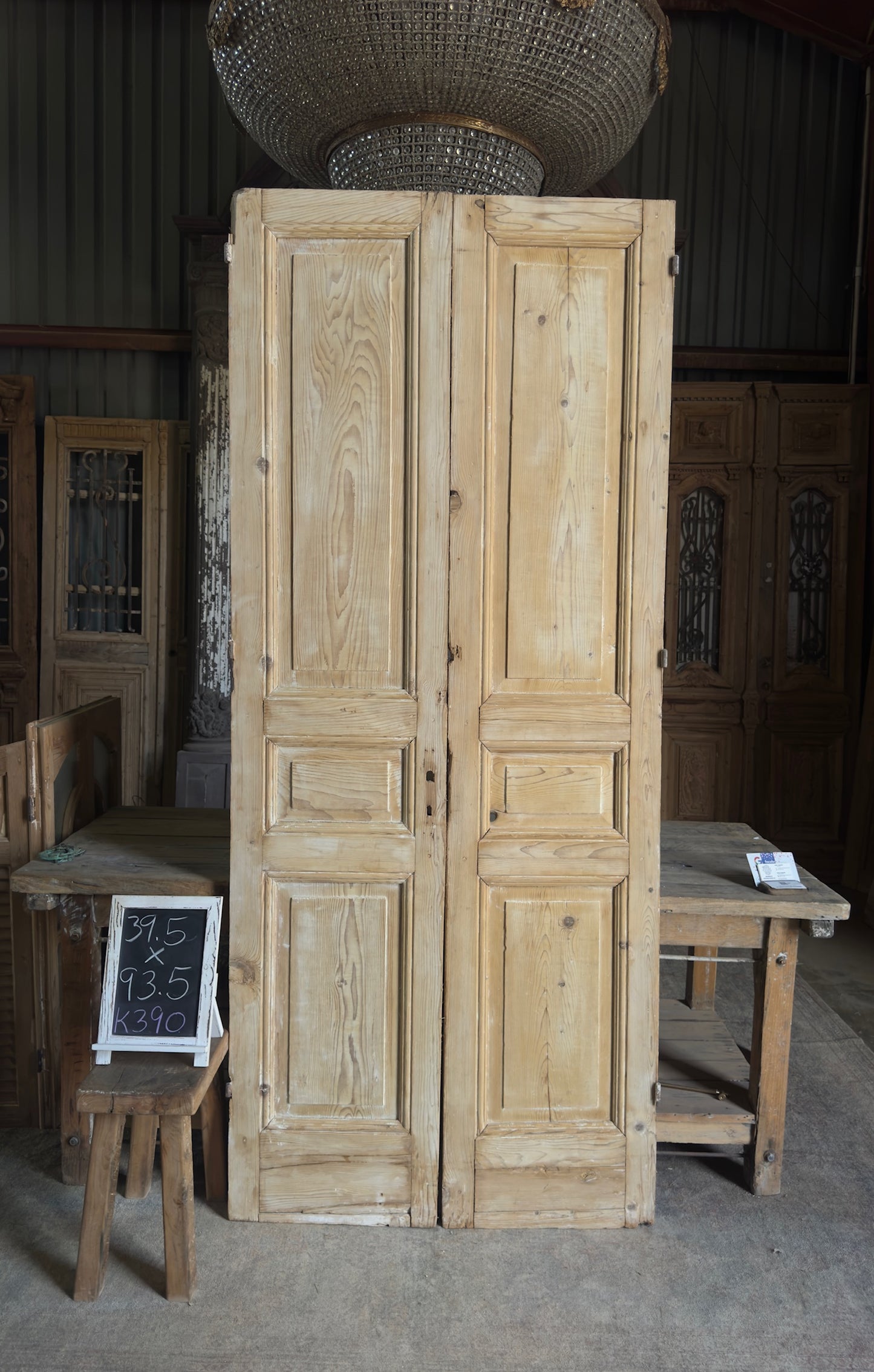 3 Panel Antique Solid French Doors - 39.5x93.5 K390