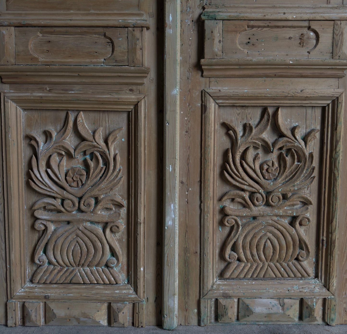 Antique Carved 4 Lite French Doors - 46.75x105 - L658