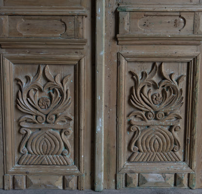 Antique Carved 4 Lite French Doors - 46.75x105 - L658