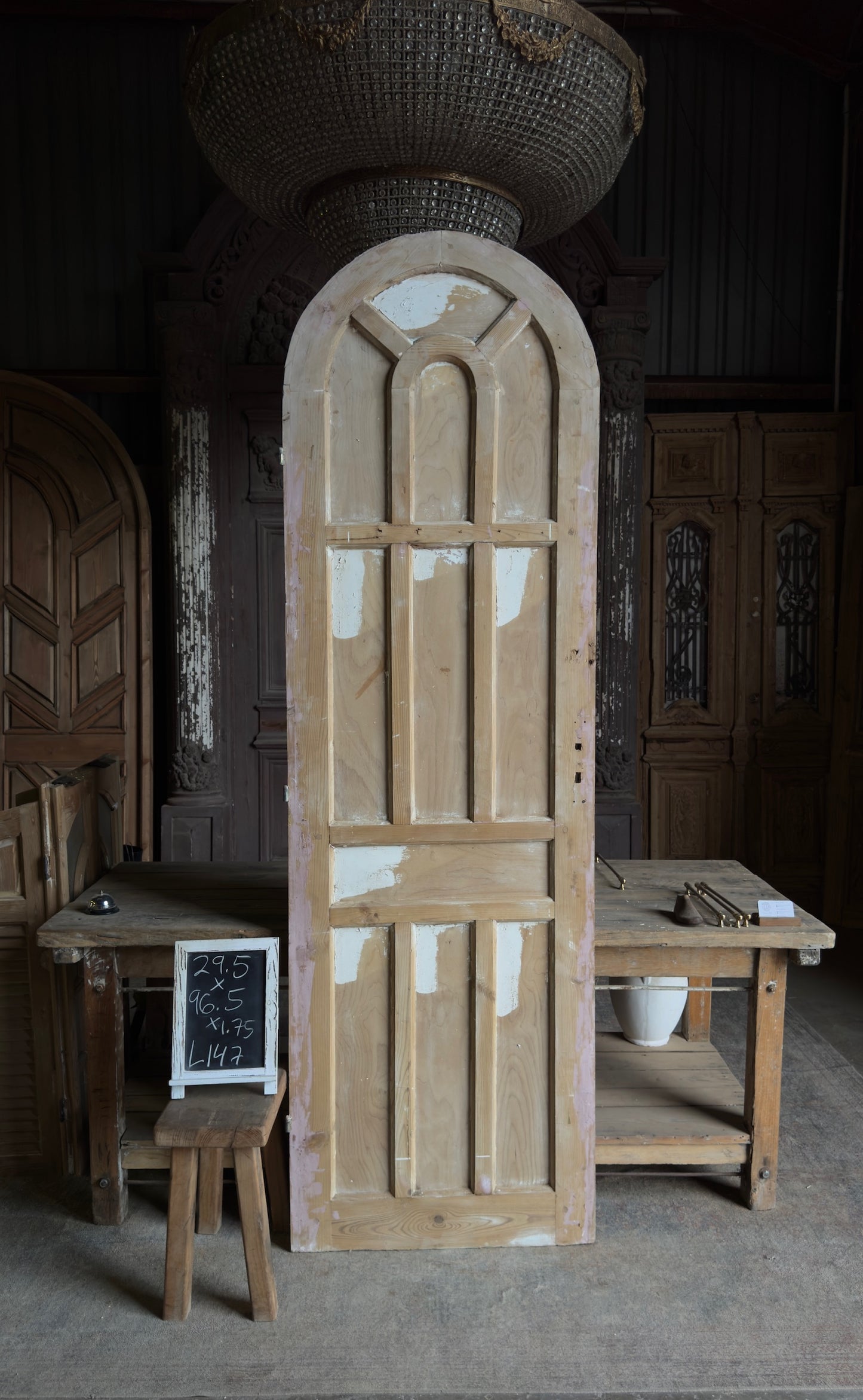 Arched Panel Antique Solid Single Door - 29.5x96.5 - L147