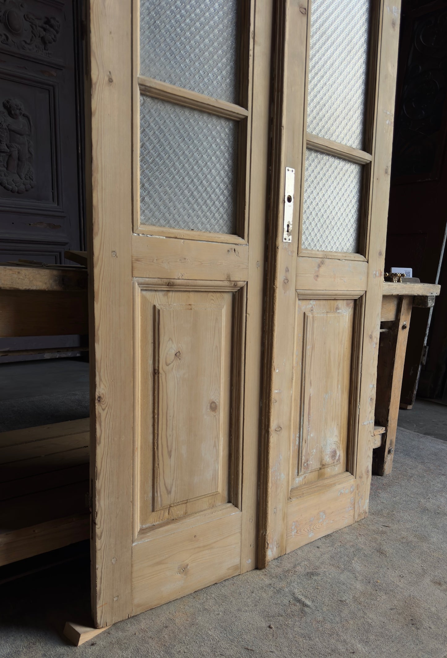 Scalloped Antique Glass French Doors - 38x91.5 - L433