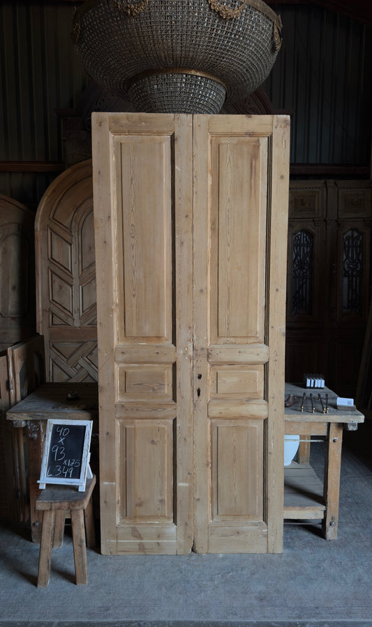 3 Panel Antique Solid French Doors - 40x93 - L349