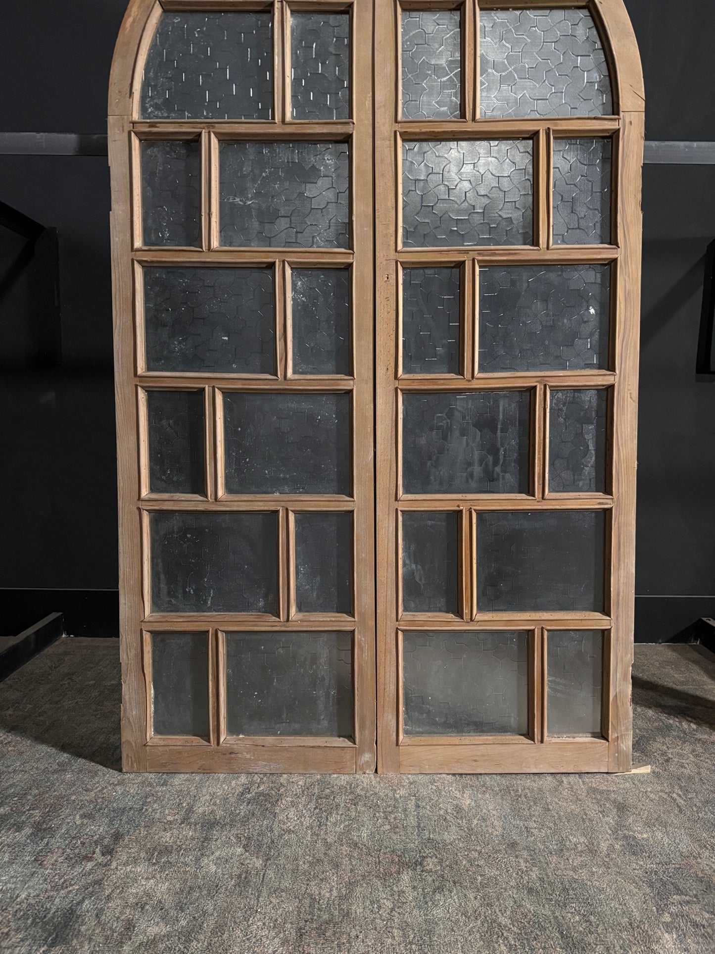 Antique Obscured Glass Arched French Doors - 48.5x85.5 - N145