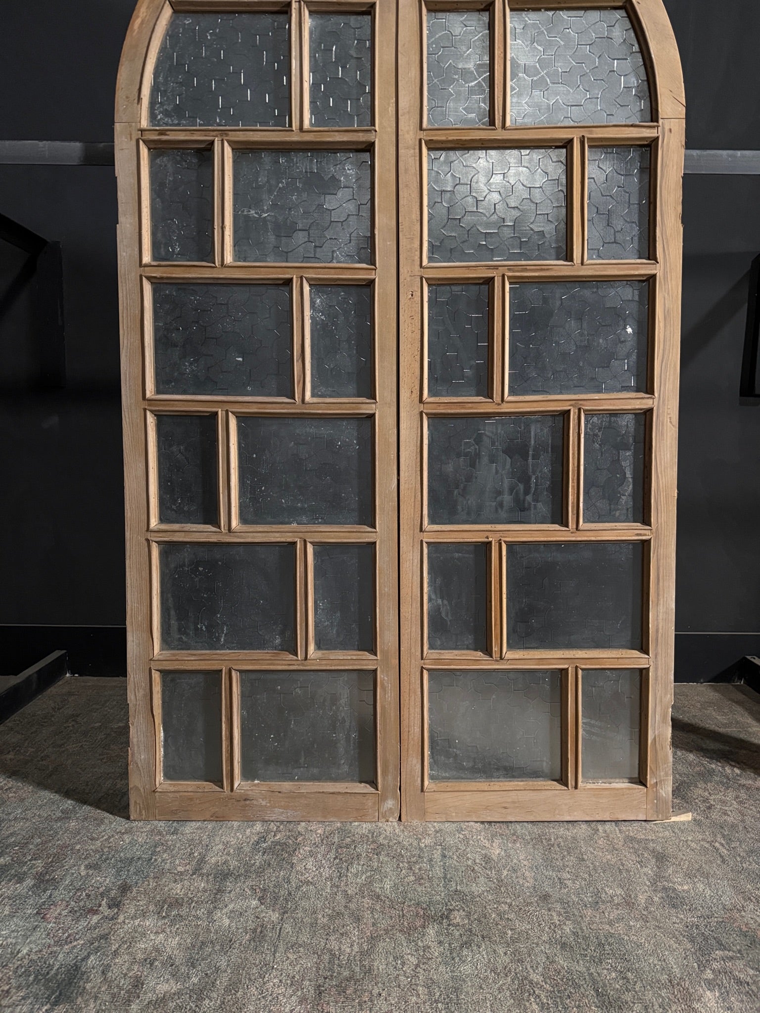 Antique Obscured Glass Arched French Doors - 48.5x85.5 - N145