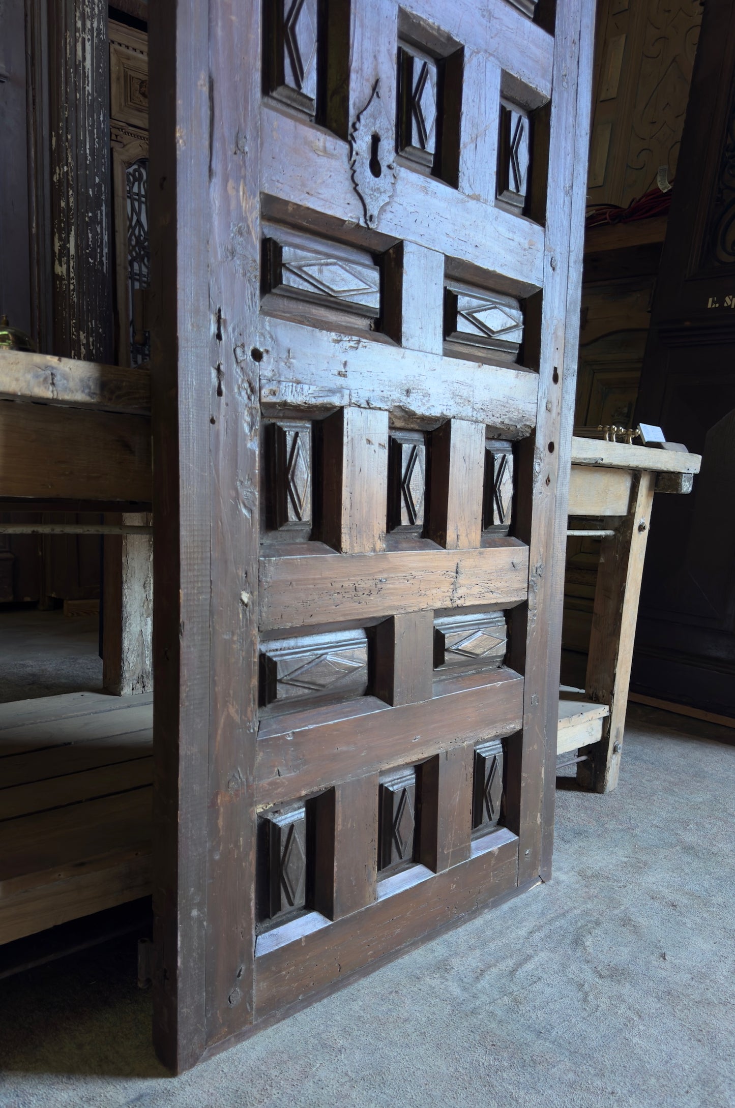 Spanish Diamond Panel Antique Single Door - 30x72.5 - L264