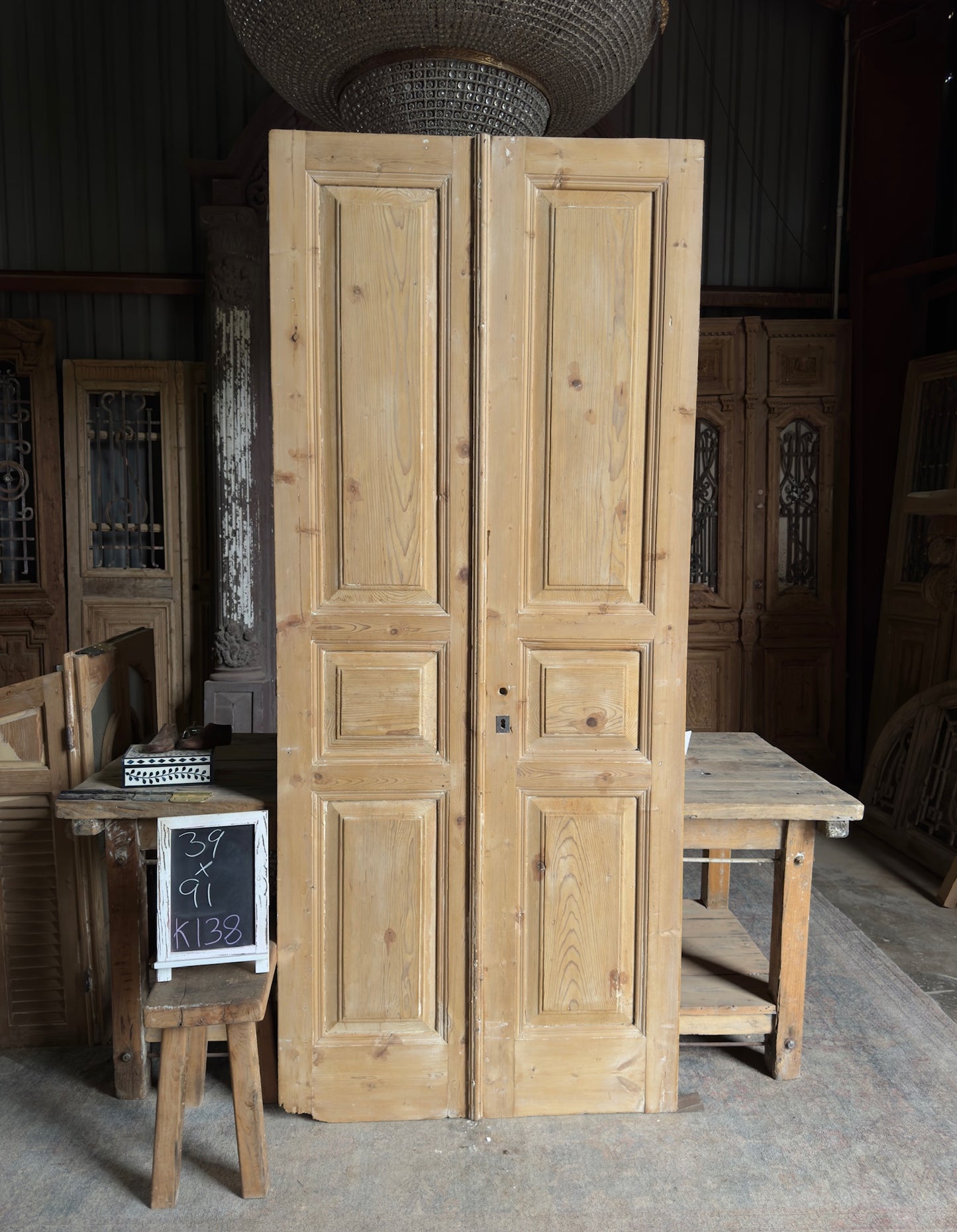 3 Panel Antique Solid French Doors - 39x91 K138