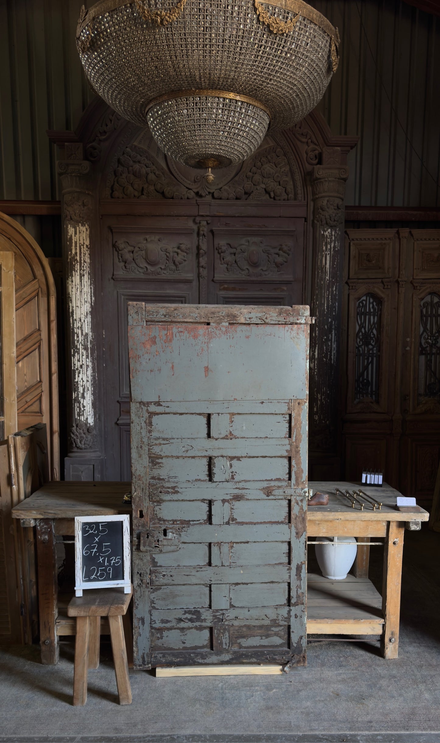 Spanish Coffered Panel Antique Single Door - 32.5x67.5 - L259