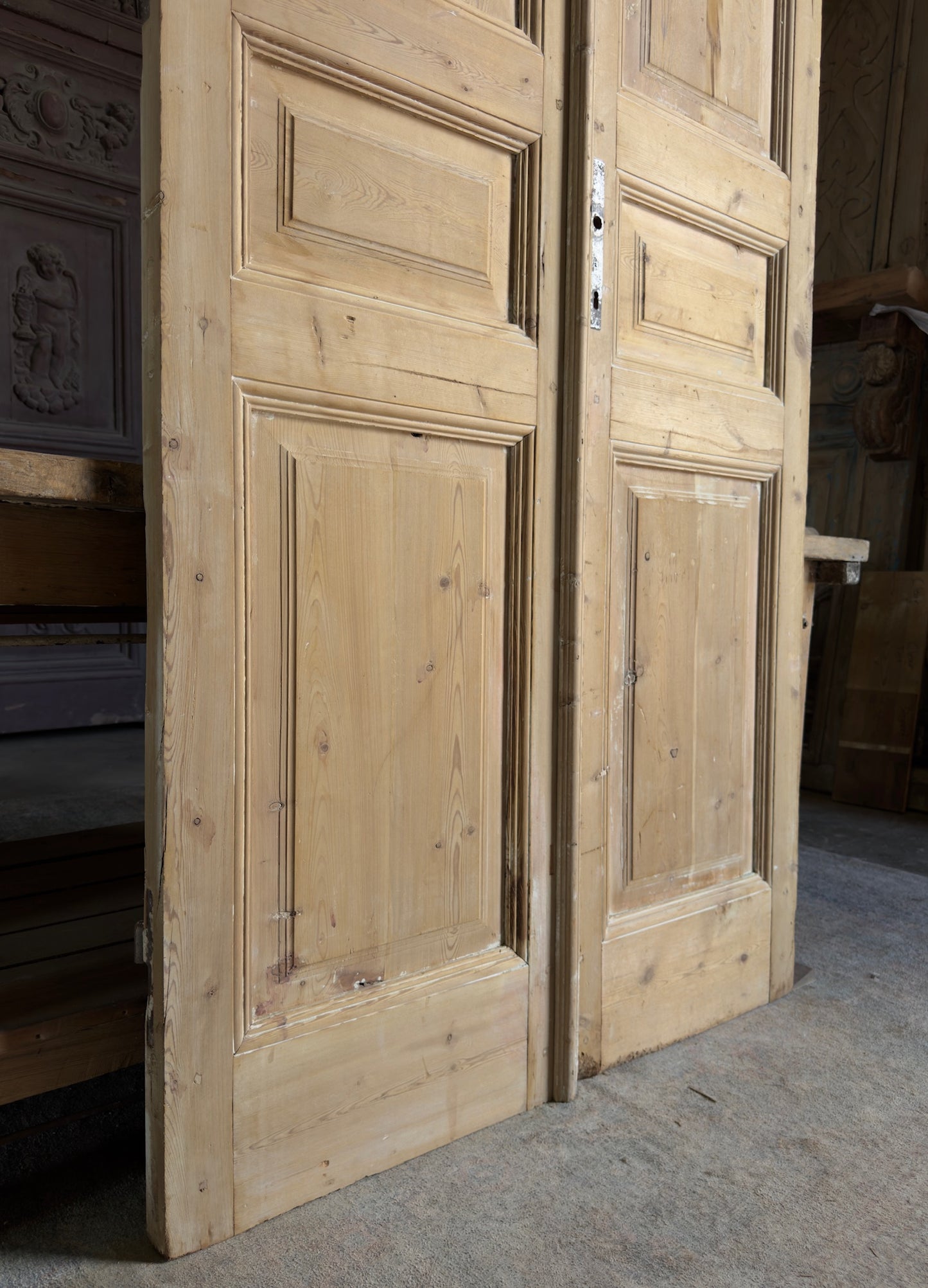 3 Panel Antique Solid French Doors - 43.25x96 K372