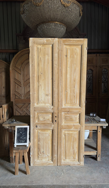 3 Panel Antique Solid French Doors - 39.5x90.5 - L397