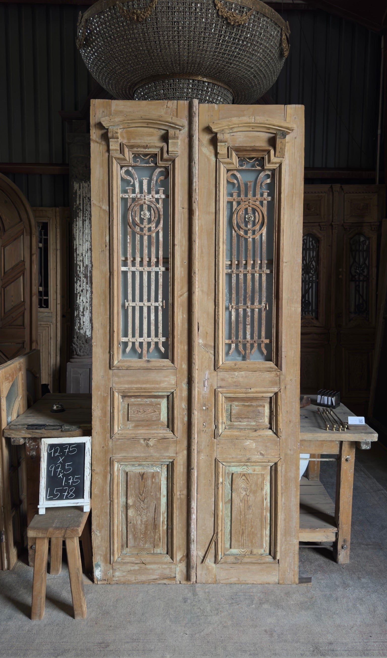 Antique Carved 2 Lite French Doors - 42.75x97.5 - L578