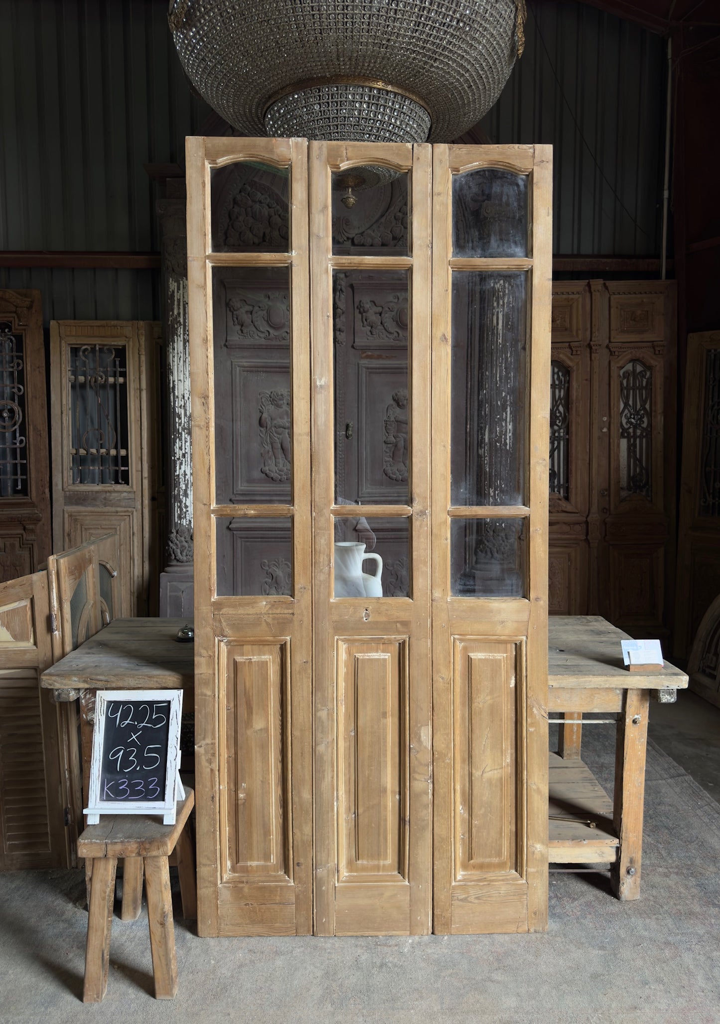 Tri-Fold Antique Glass Doors - 42.25x93.5 K333