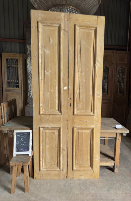 Raised Molding 2 Panel Antique Solid French Doors - 40.5x96.5 K482