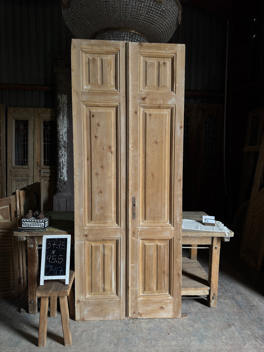 Stately 3 Panel Antique Solid French Doors - 37.75x95.5 J417