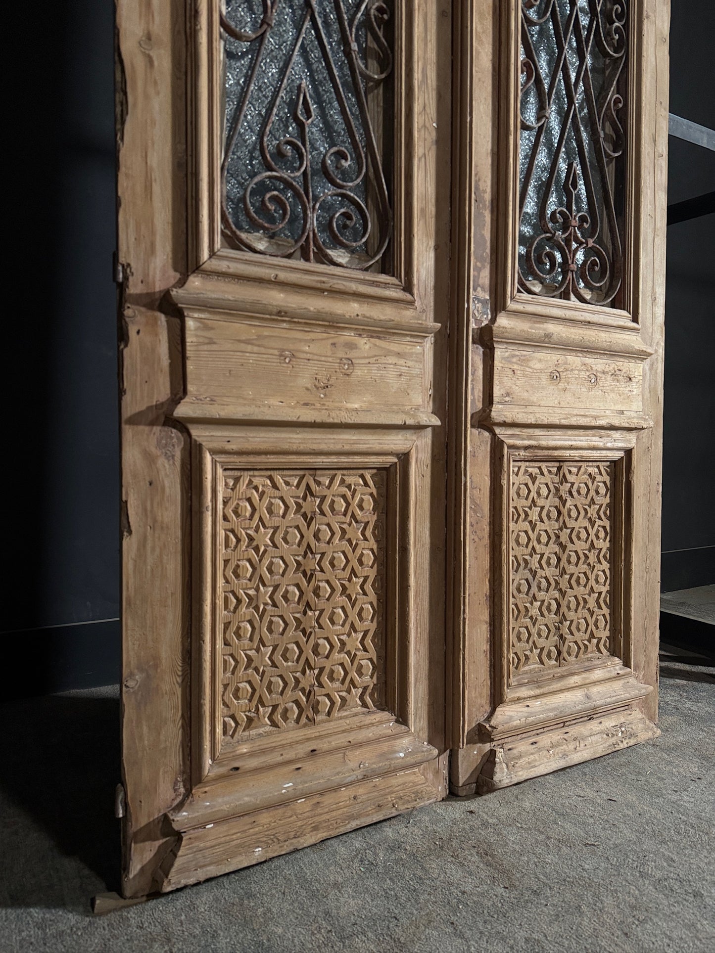 Antique Carved Iron French Doors - 49.5x101.5 - N484