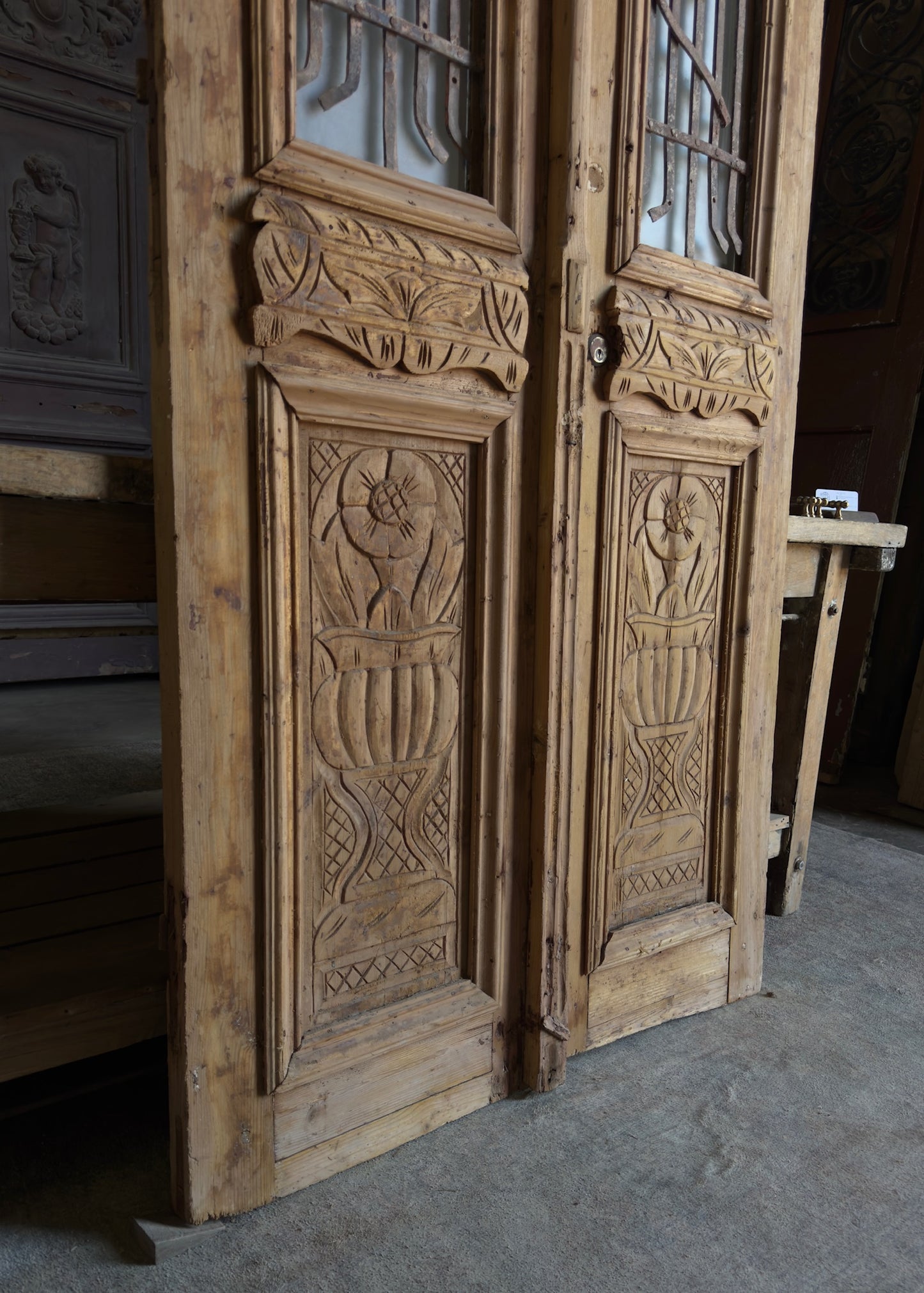 Carved Antique Iron Double Doors - 39.5x90.5 - L294