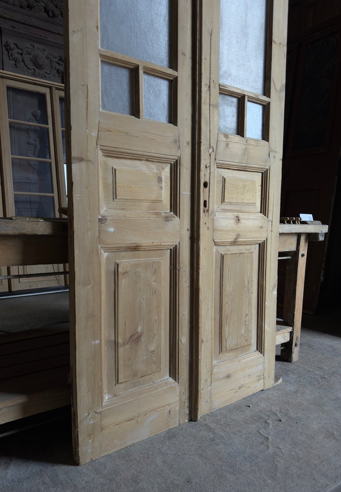 Antique Obscured Glass 6 Lite French Doors - 39.25x94 - L517