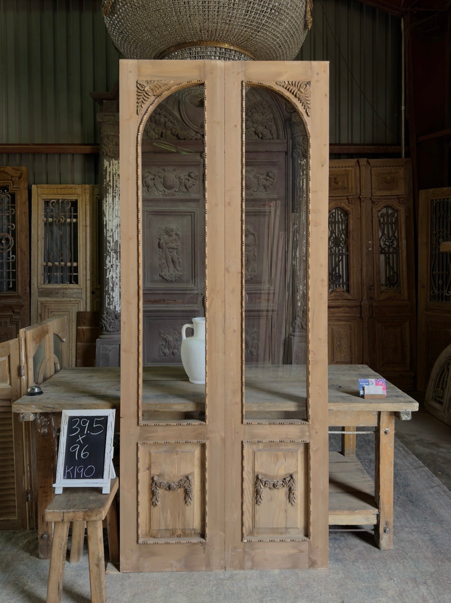 (Valencia) Handcrafted Arched Open Glass French Doors - 39.5x96 K190