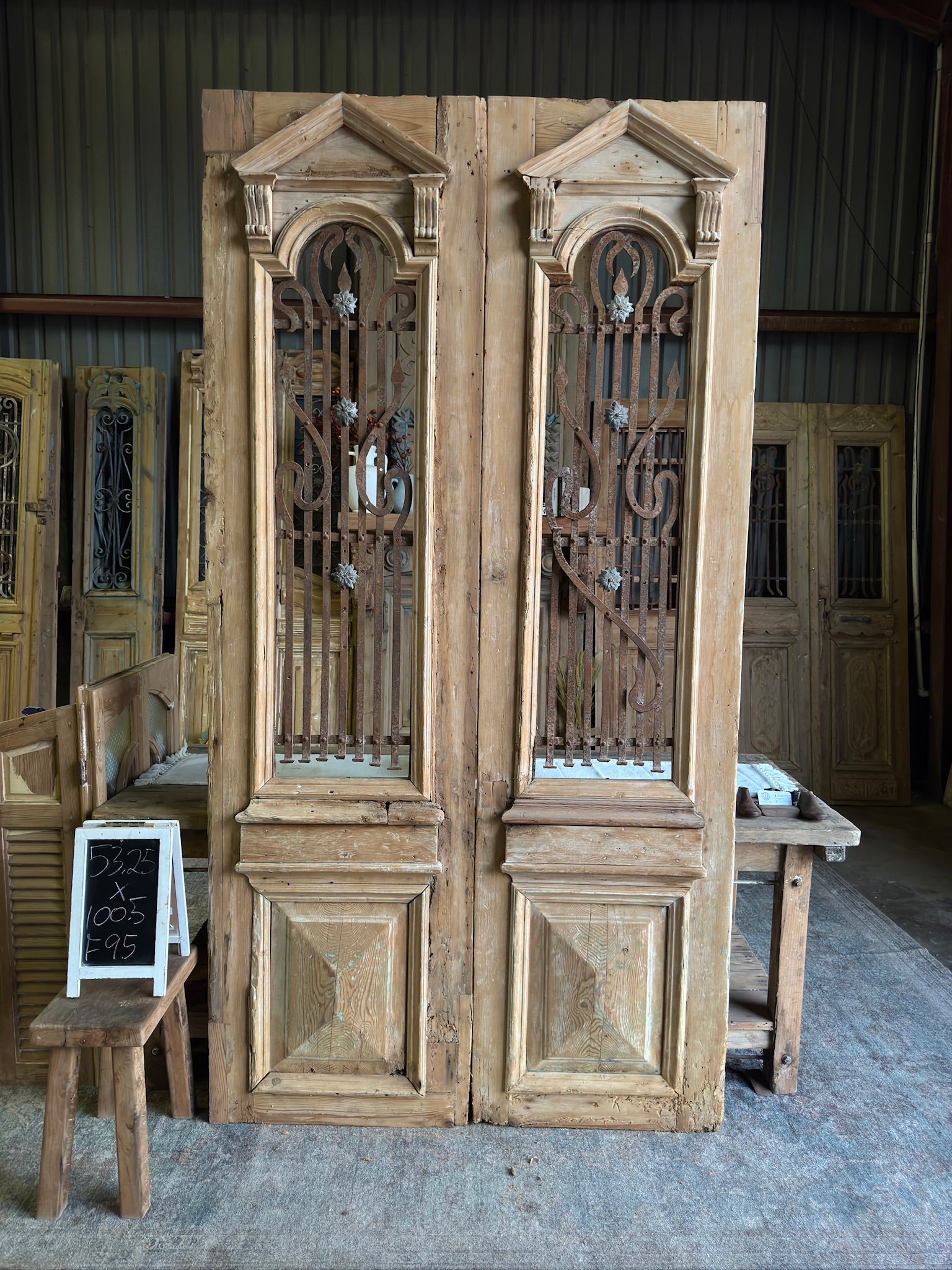 19th Century Iron Antique French Doors - 53.25x100.5 F95 - Magnolia Antique Door Co.