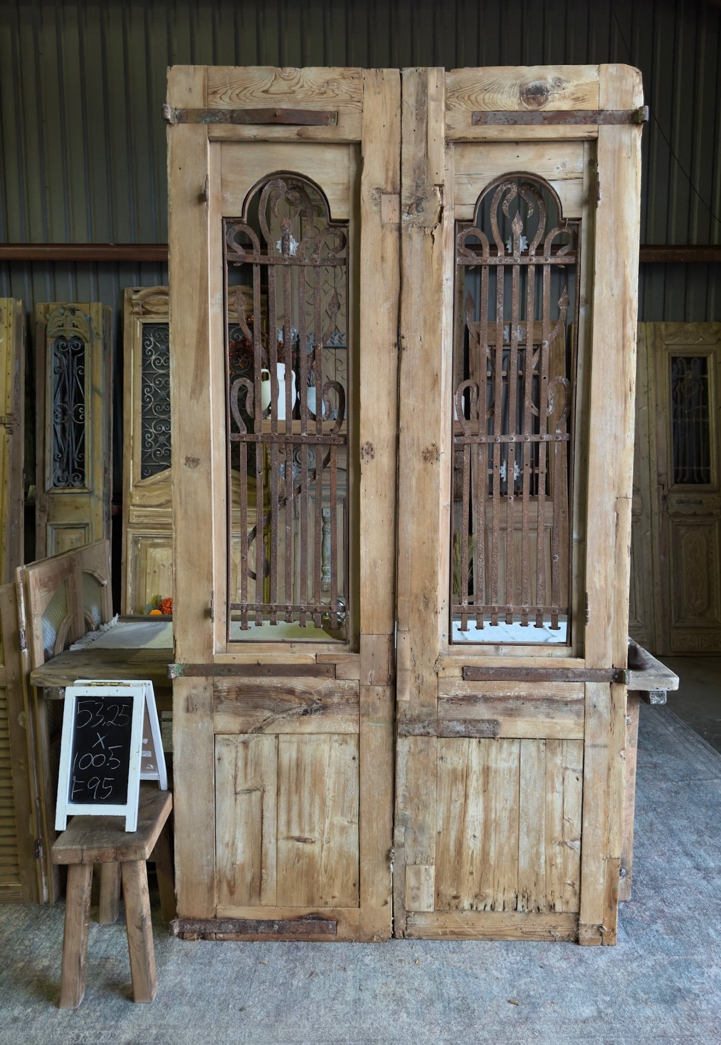 19th Century Iron Antique French Doors - 53.25x100.5 F95 - Magnolia Antique Door Co.