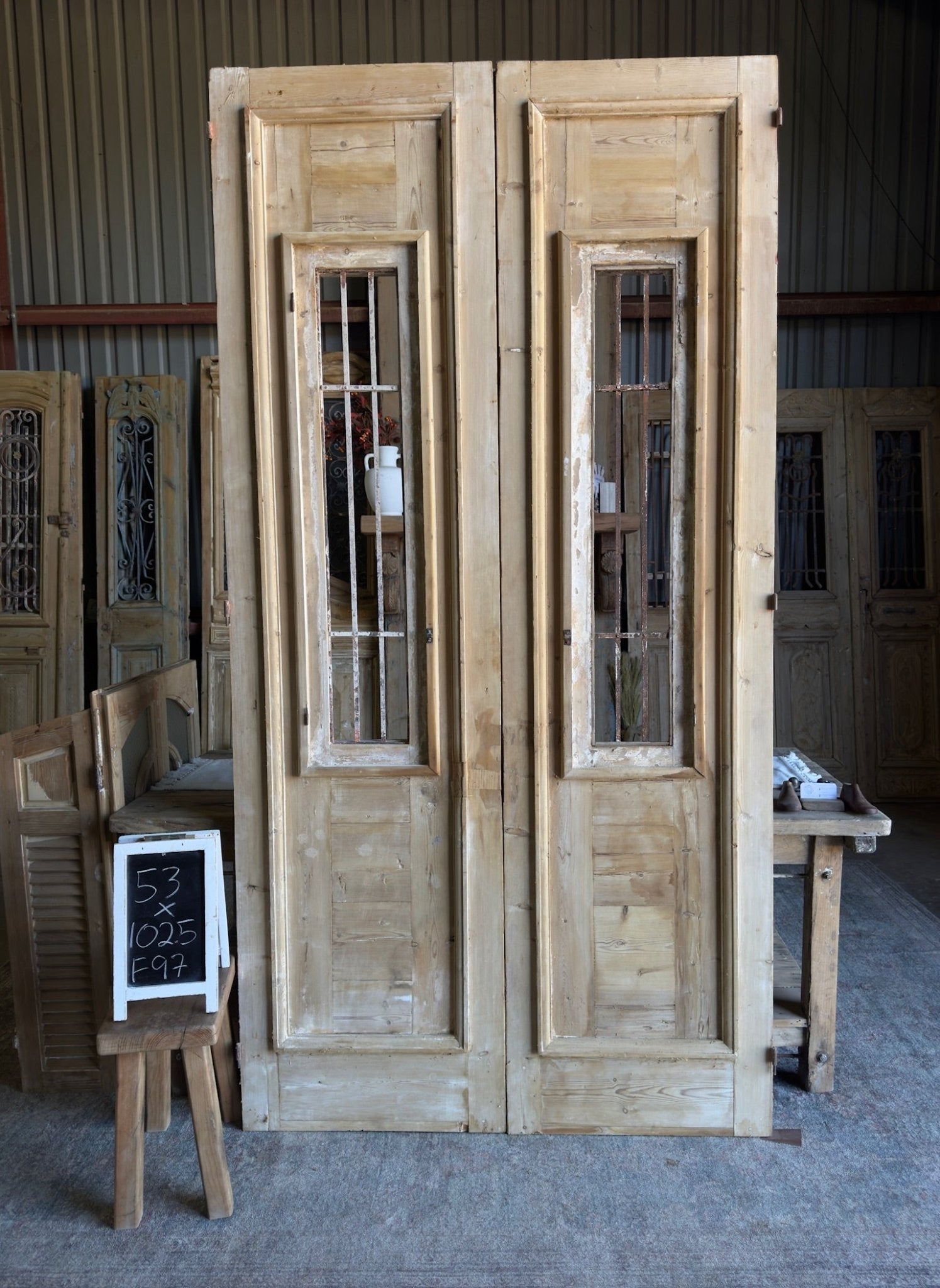 19th Century Iron Antique French Doors - 53x102.5 F97 - Magnolia Antique Door Co.