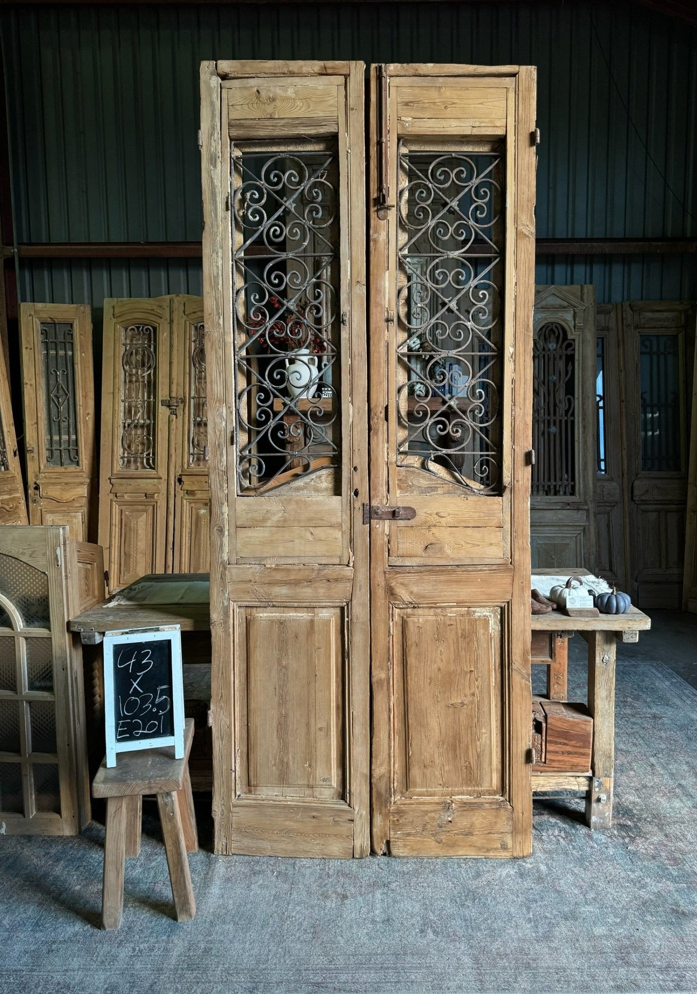 19th Century Iron French Doors - 43x103.5 E201 - Magnolia Antique Door Co.