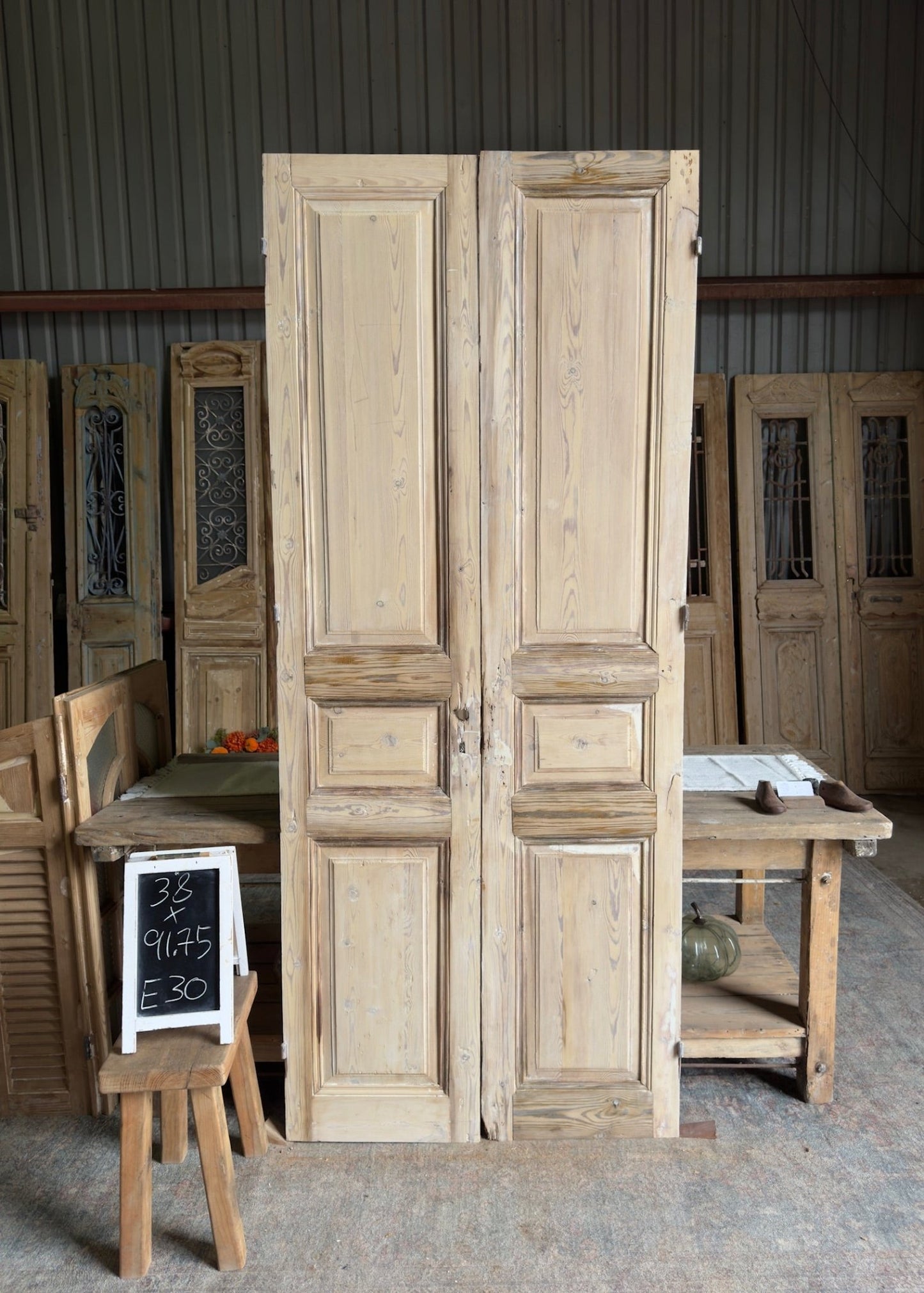 19th Century Solid Antique French Doors - 38x91.75 E30 - Magnolia Antique Door Co.