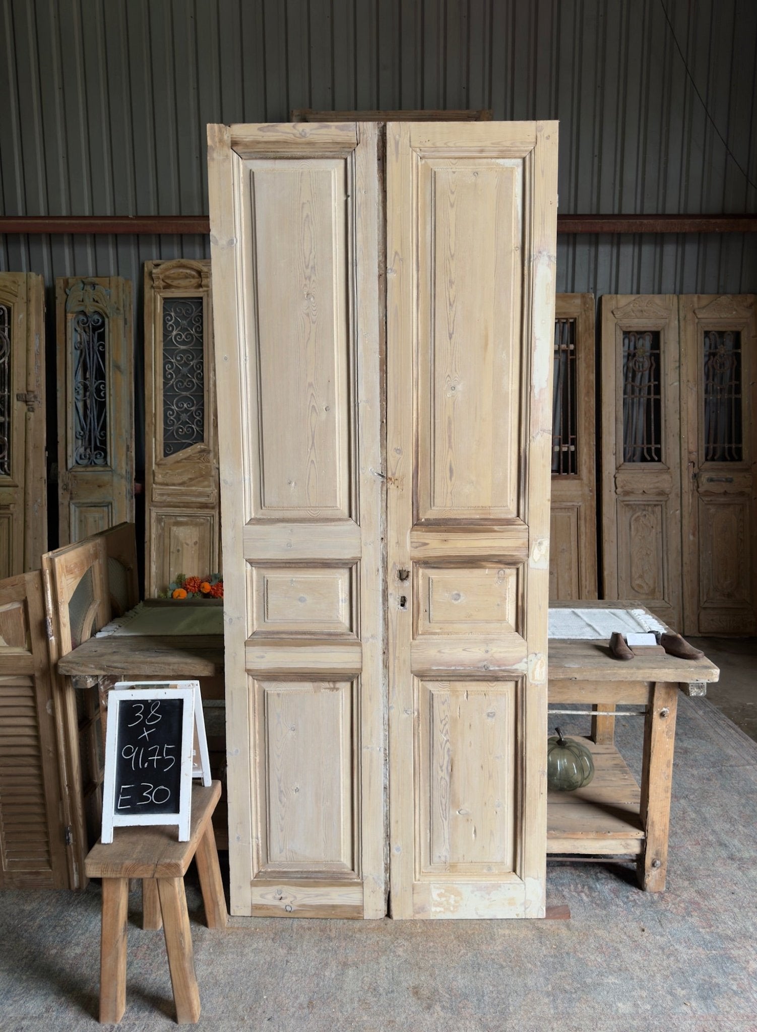 19th Century Solid Antique French Doors - 38x91.75 E30 - Magnolia Antique Door Co.