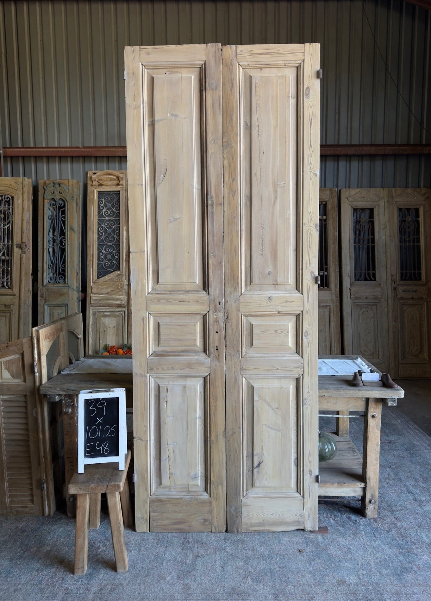 19th Century Solid Antique French Doors - 39x101.25 E48 - Magnolia Antique Door Co.