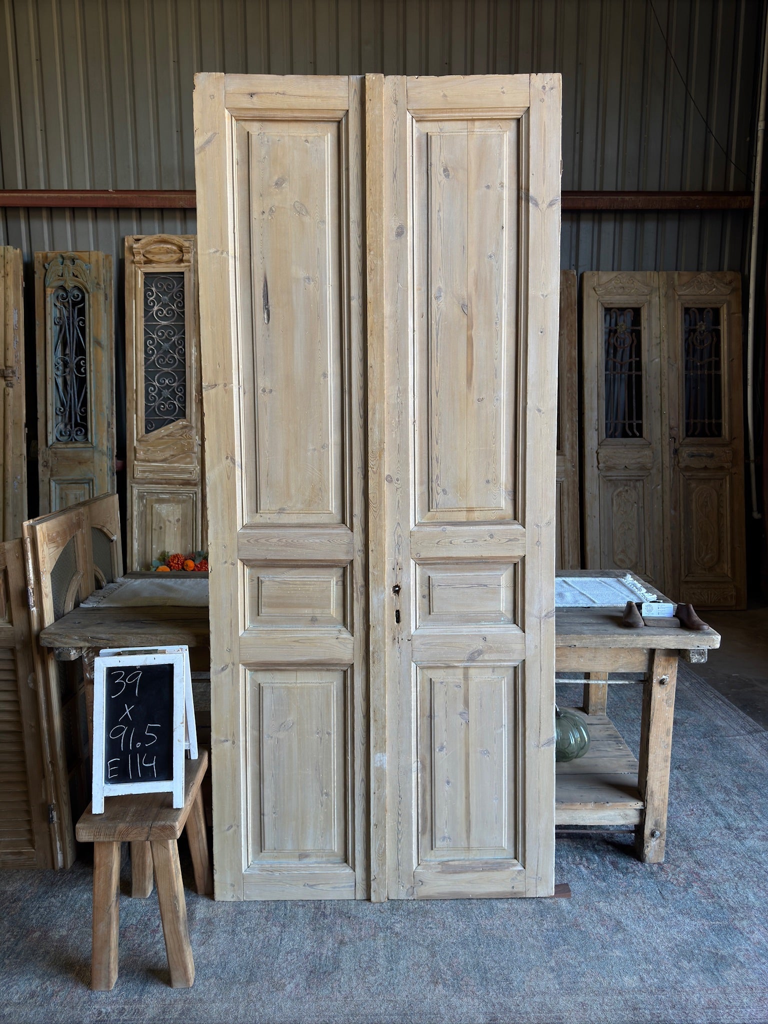 19th Century Solid Antique French Doors - 39x91.5 E114 - Magnolia Antique Door Co.