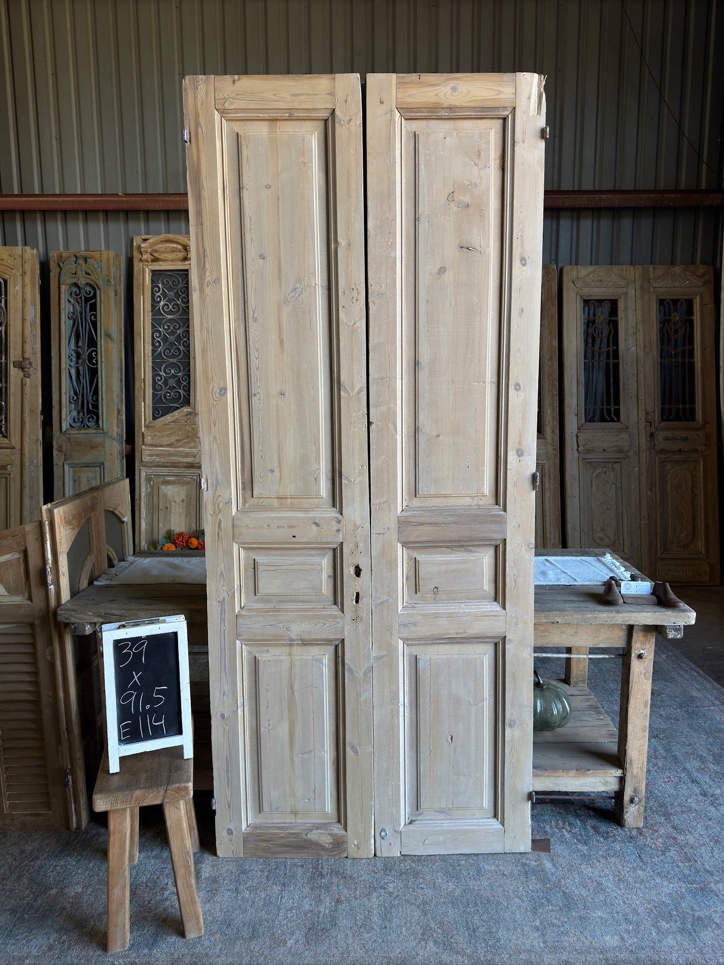 19th Century Solid Antique French Doors - 39x91.5 E114 - Magnolia Antique Door Co.