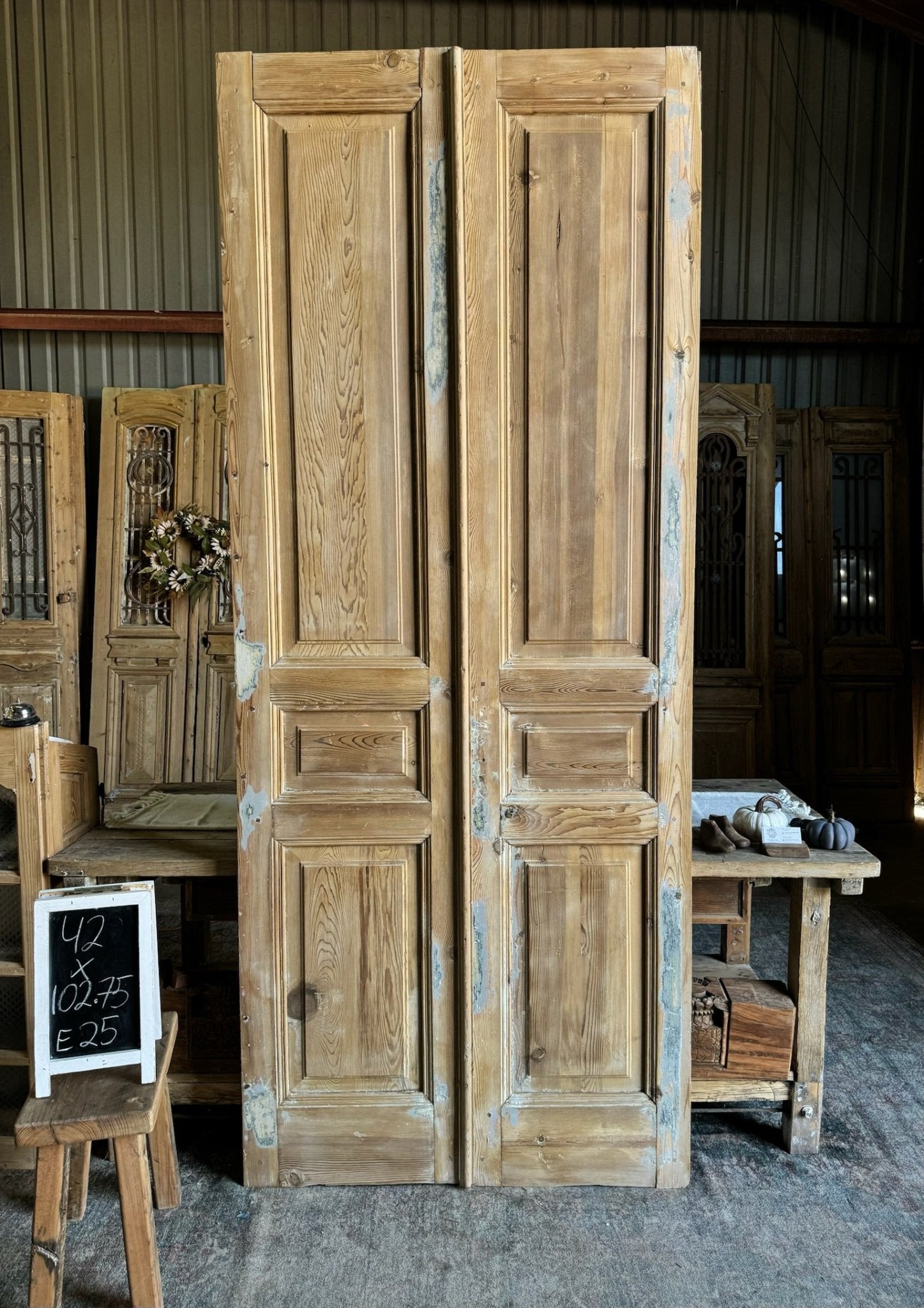 19th Century Solid French Doors - 42x102.75 E25 - Magnolia Antique Door Co.