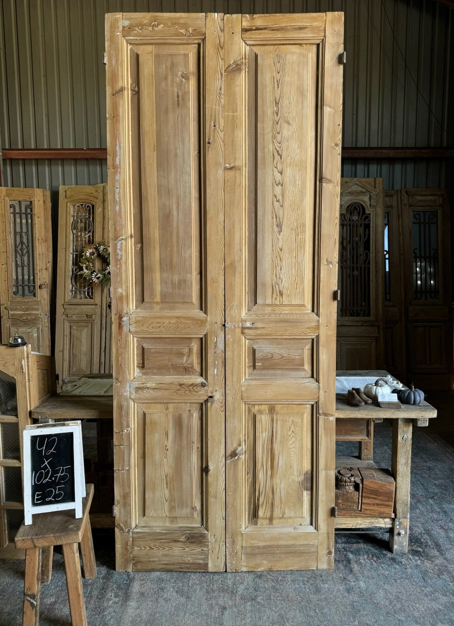 19th Century Solid French Doors - 42x102.75 E25 - Magnolia Antique Door Co.