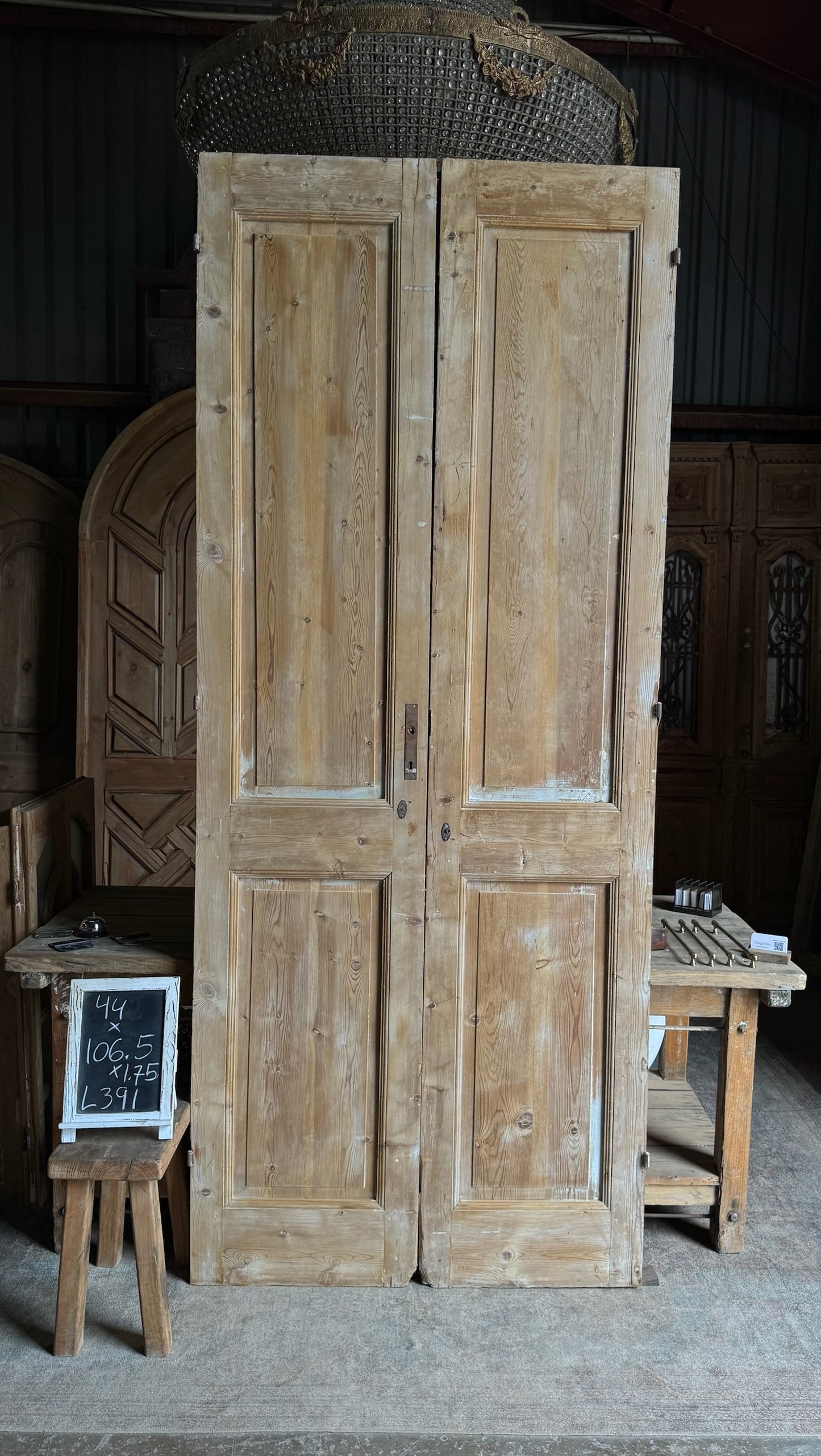 Raised Molding 2 Panel Antique Solid French Doors - 44x106.5 - L391