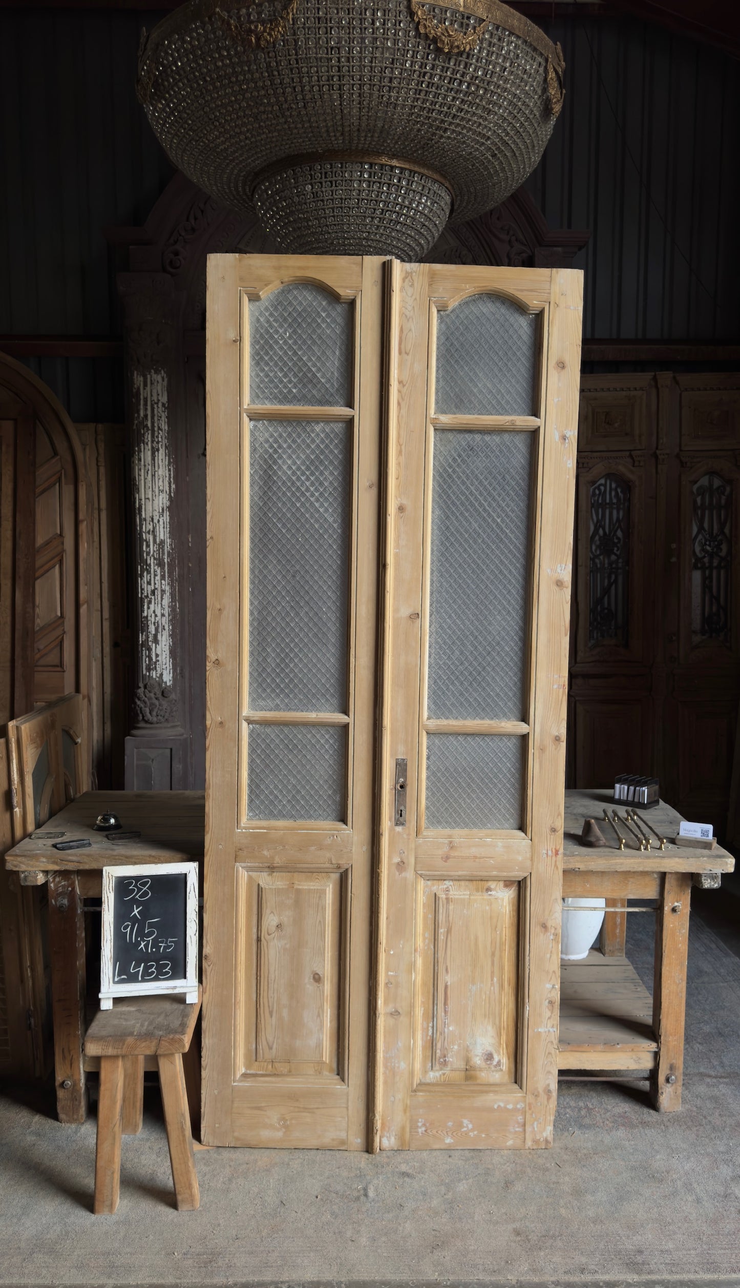 Scalloped Antique Glass French Doors - 38x91.5 - L433