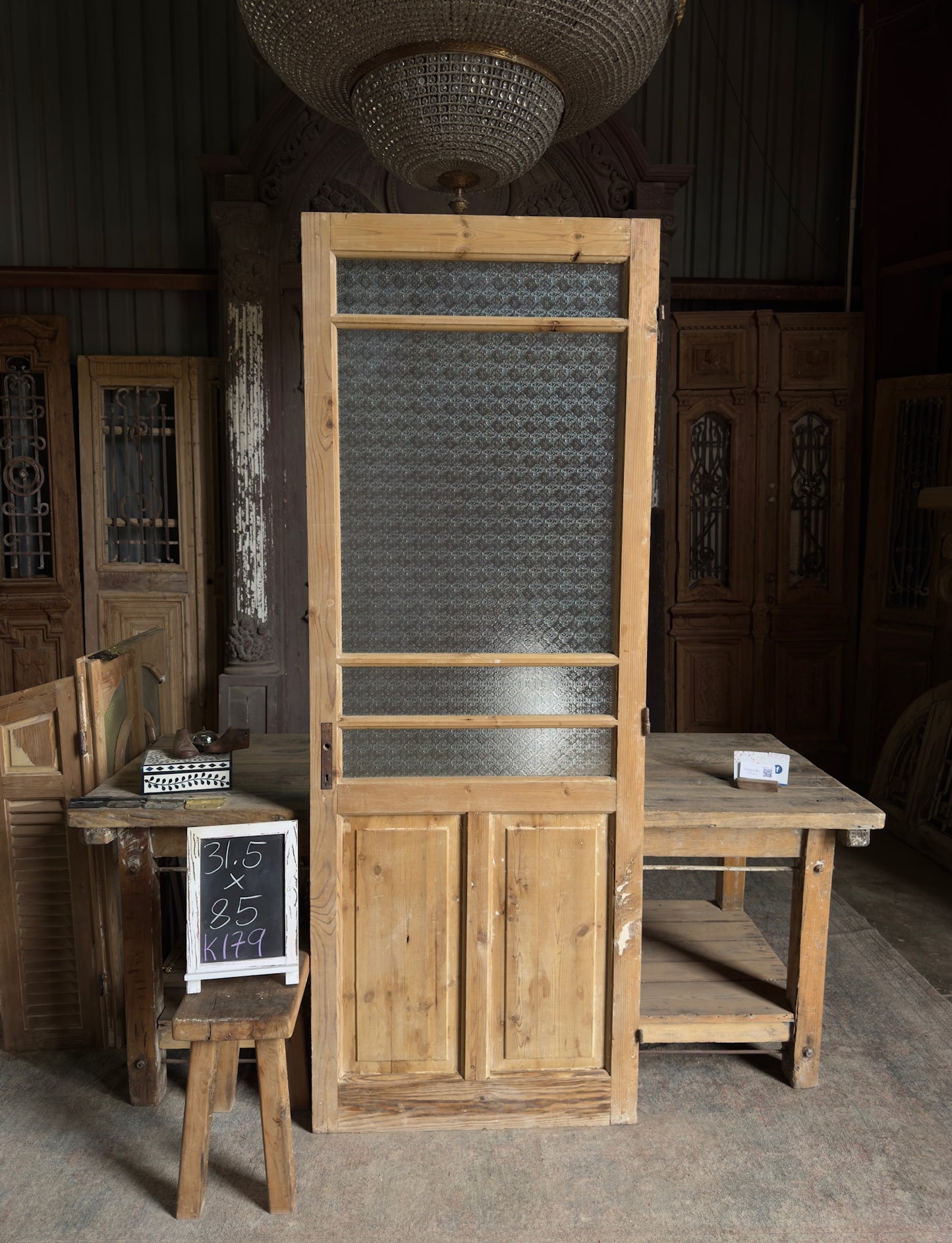 19th Century Antique Glass Single Door - 31.5x85