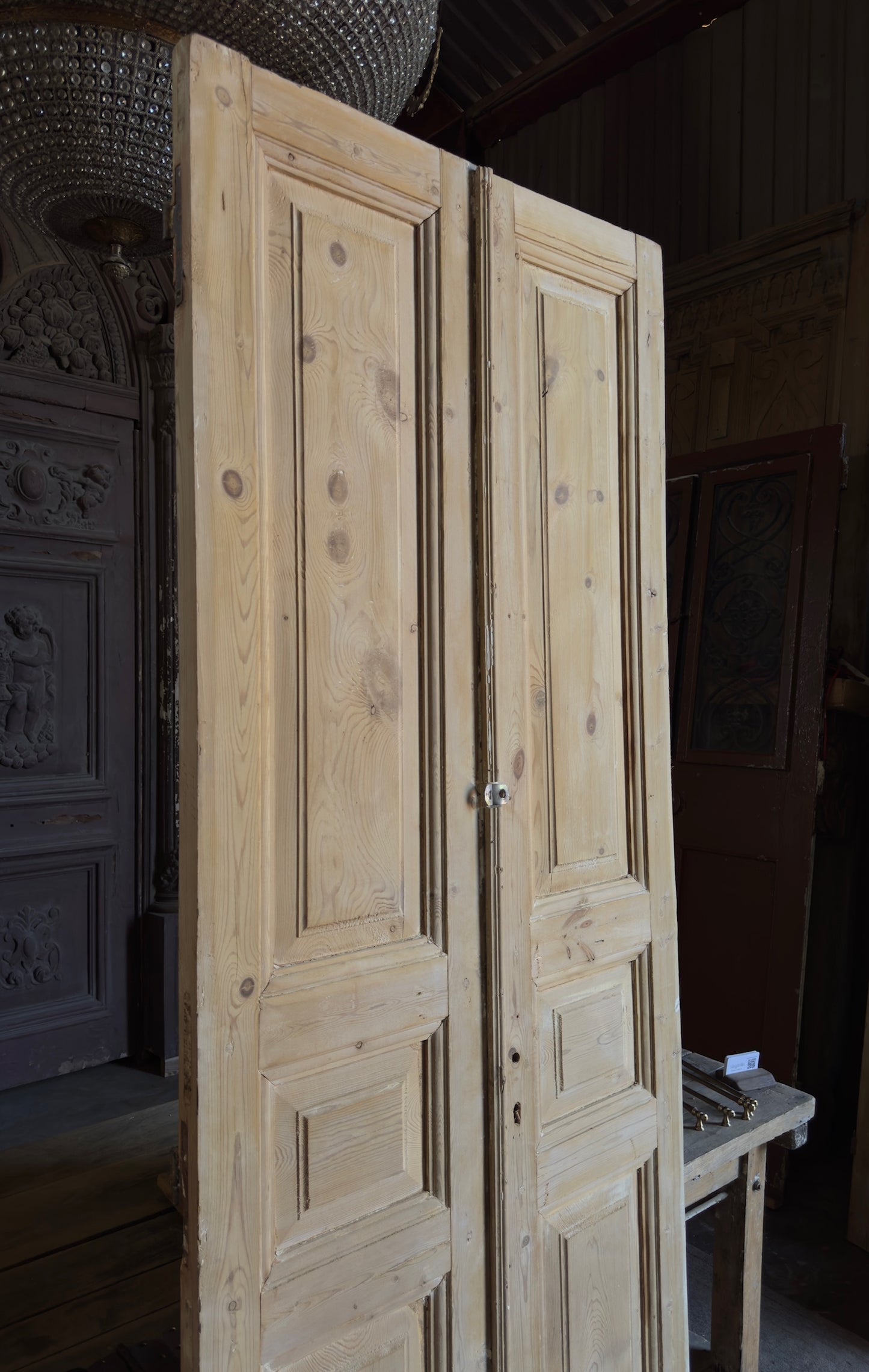 3 Panel Antique Solid French Doors - 35.5x93 - L338