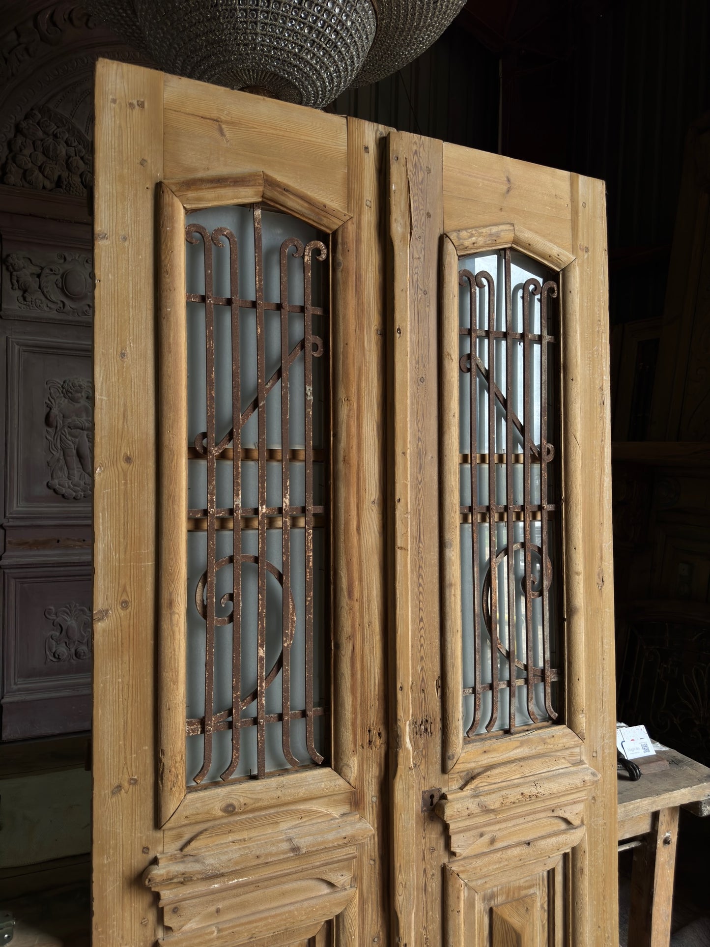 19th Century Peaked Antique Iron French Doors - 43.5x87 J77