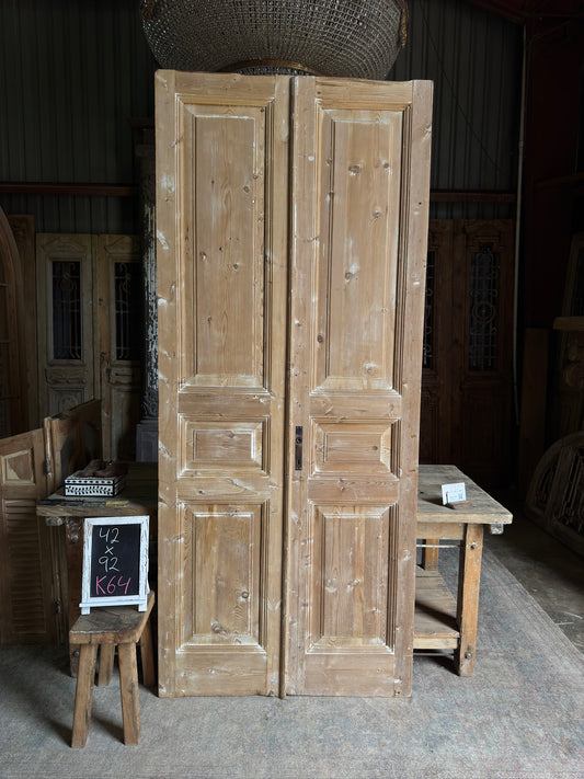 3 Panel Antique Solid French Doors - 42x92 K64