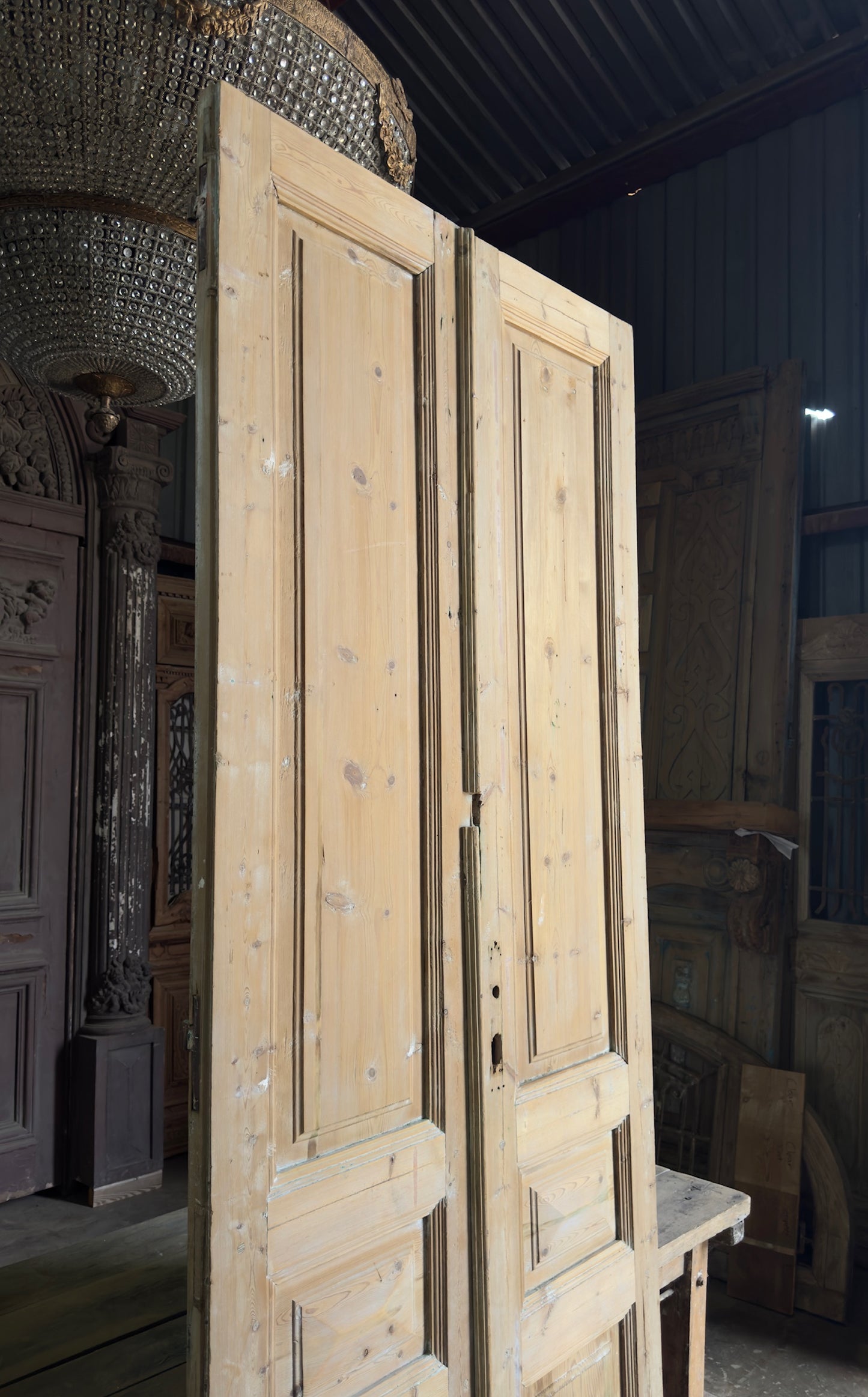 3 Panel Antique Solid French Doors - 39.75x103.5 K364