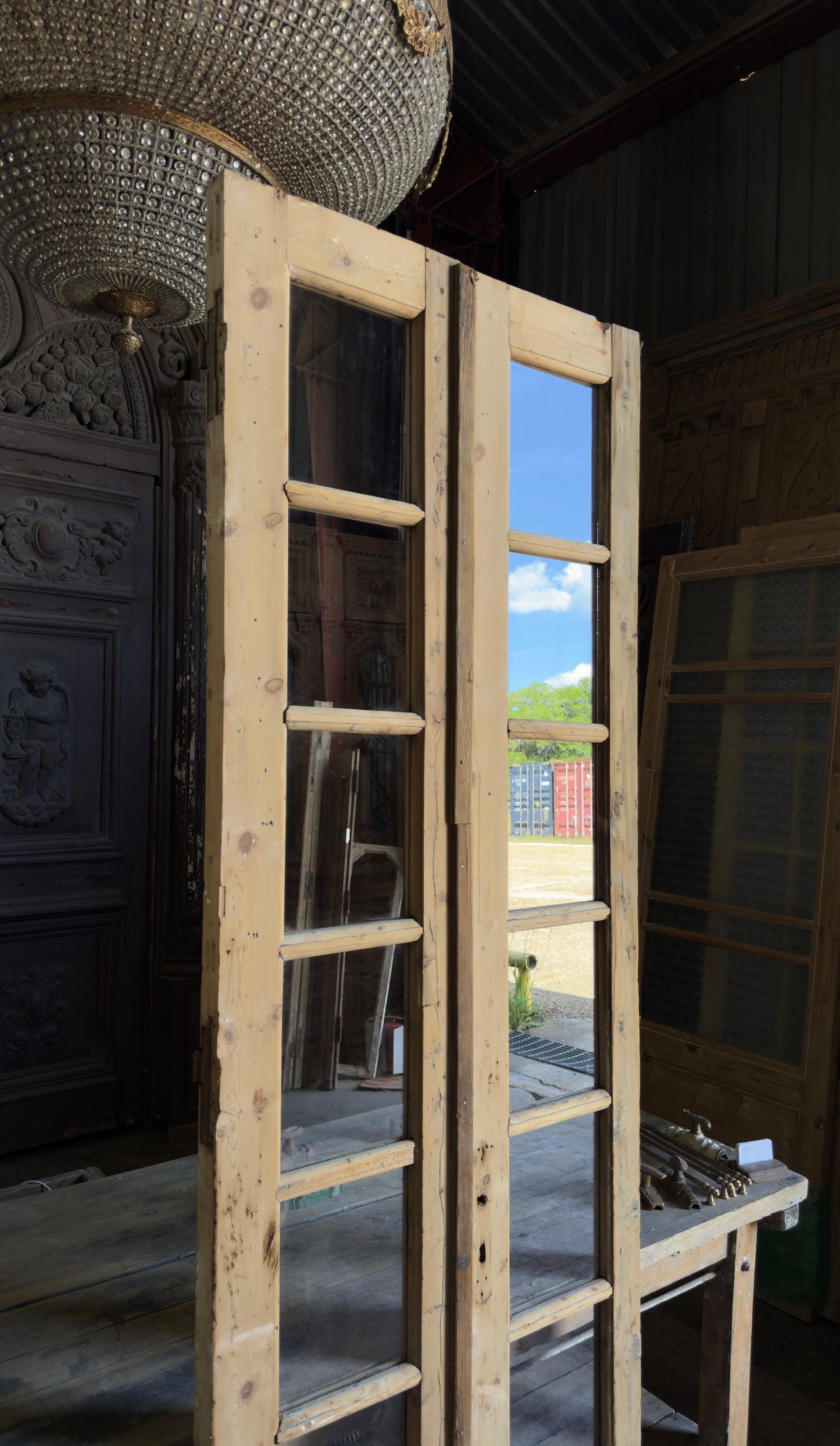 Antique Glass 5 Lite French Doors - 31x94 - L699
