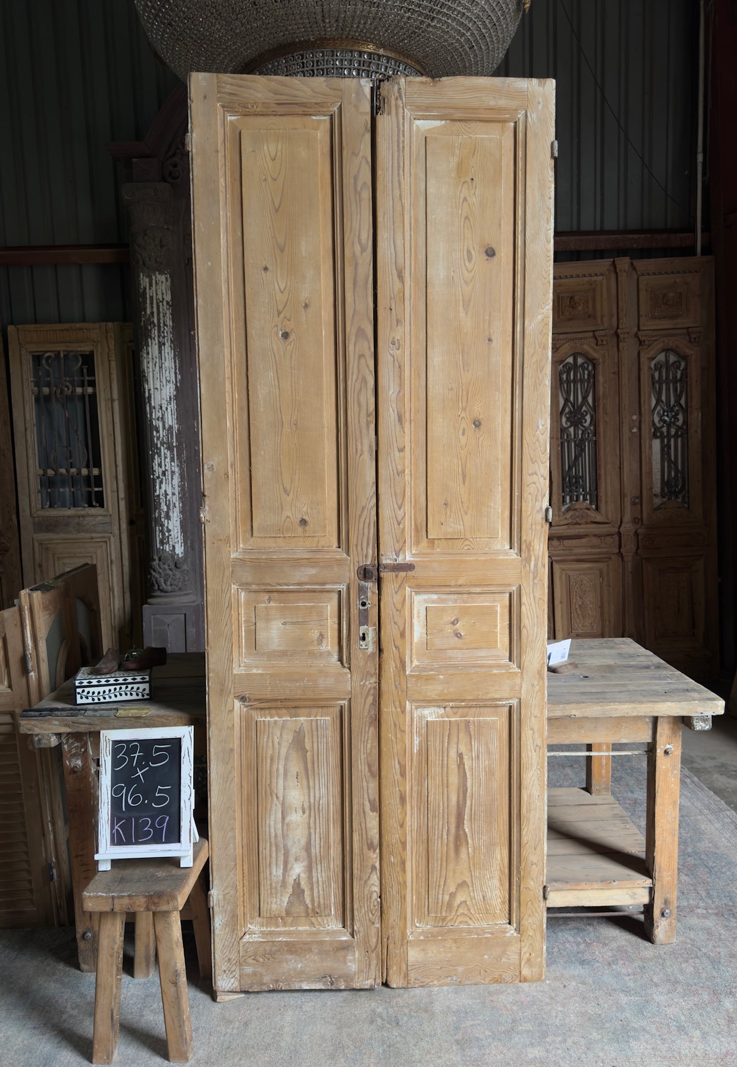3 Panel Antique Solid French Doors - 37.5x96.5 K139