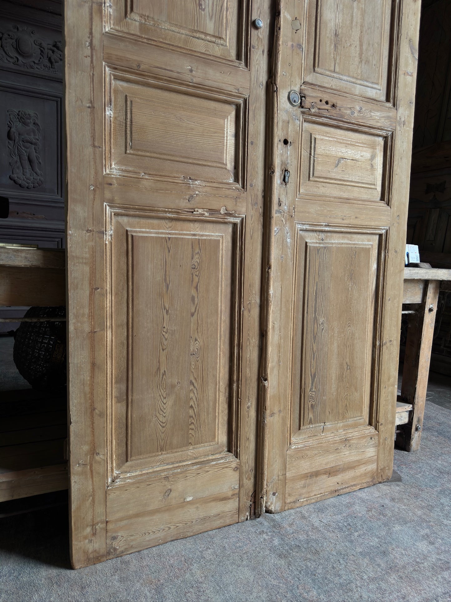 3 Panel Antique Solid French Doors - 44x102 K67