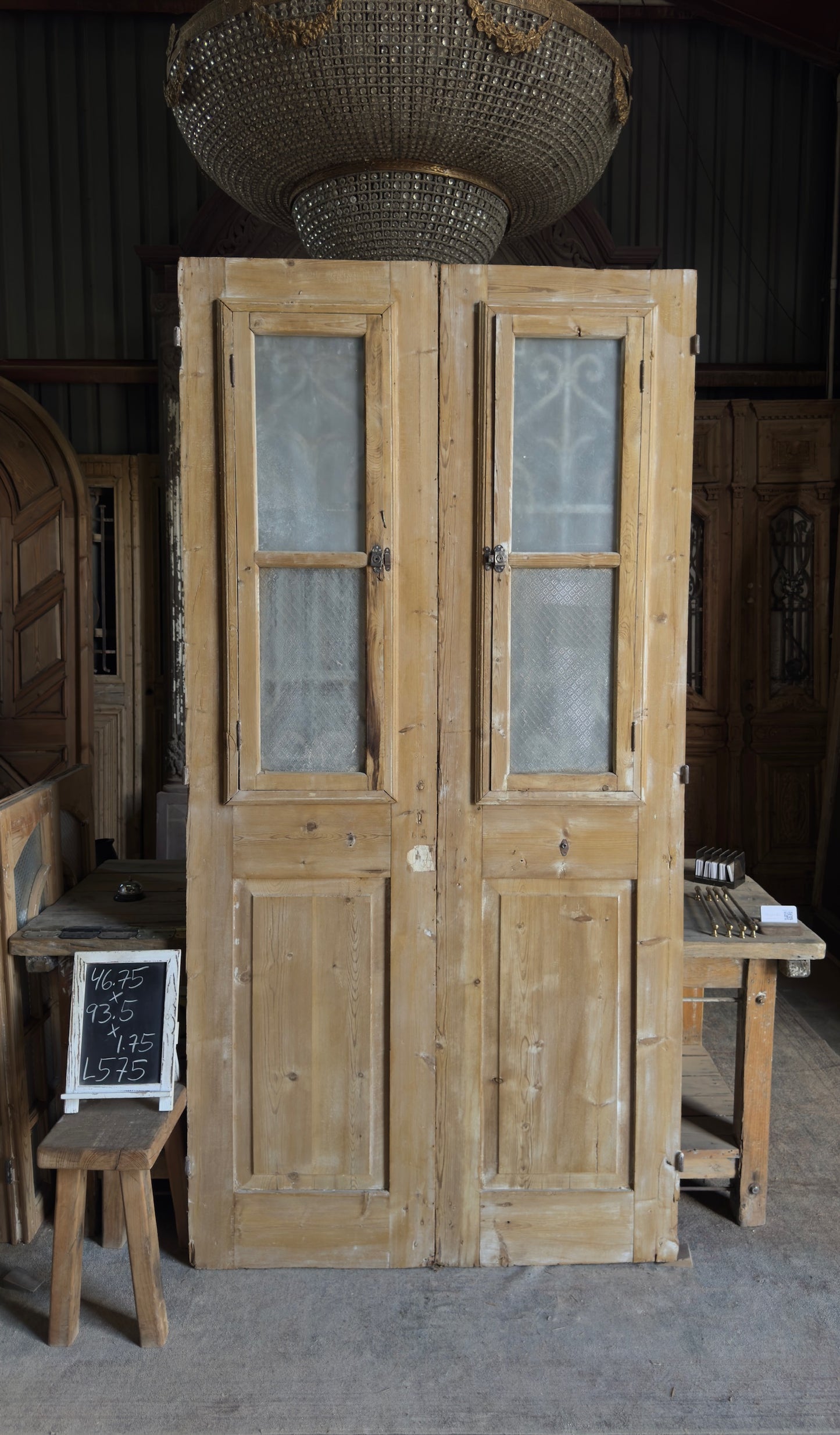 Antique Iron 2 Lite French Doors - 46.75x93.5 - L575