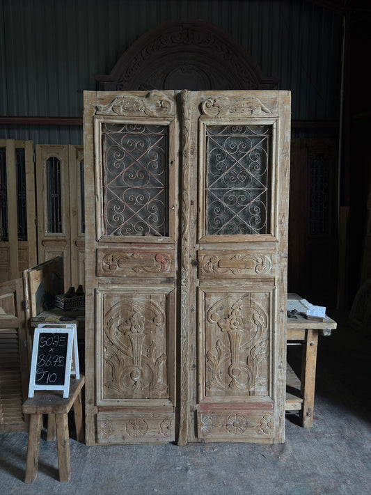 Ornately Carved Antique Iron French Doors - 50.75x88.75 J10