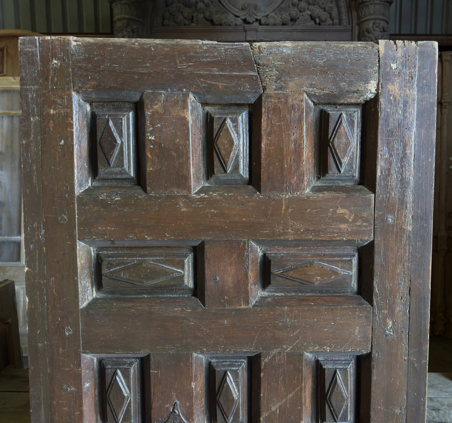 Spanish Diamond Panel Antique Single Door - 30x72.5 - L264