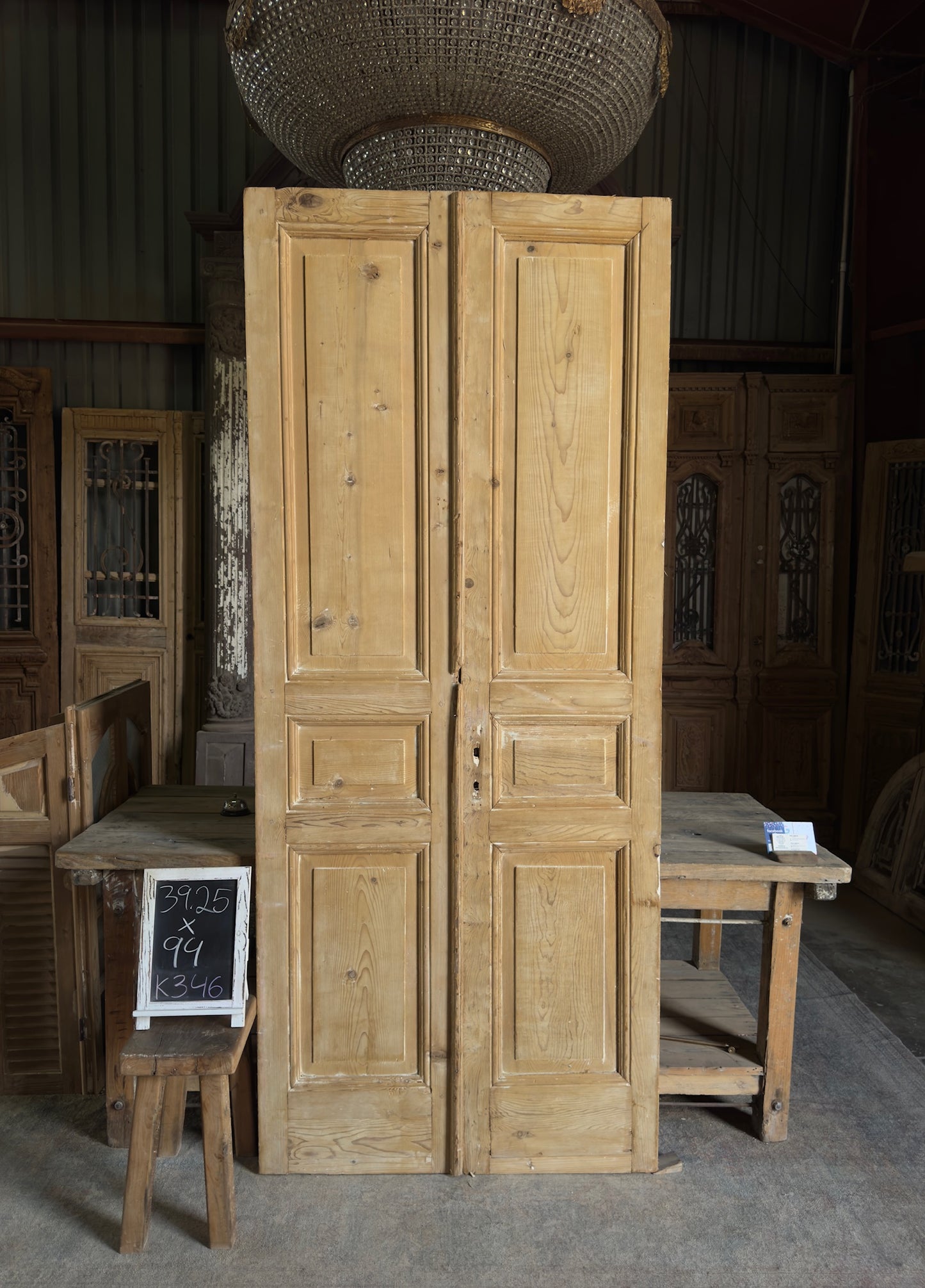 3 Panel Antique Solid French Doors - 39.25x94 K346